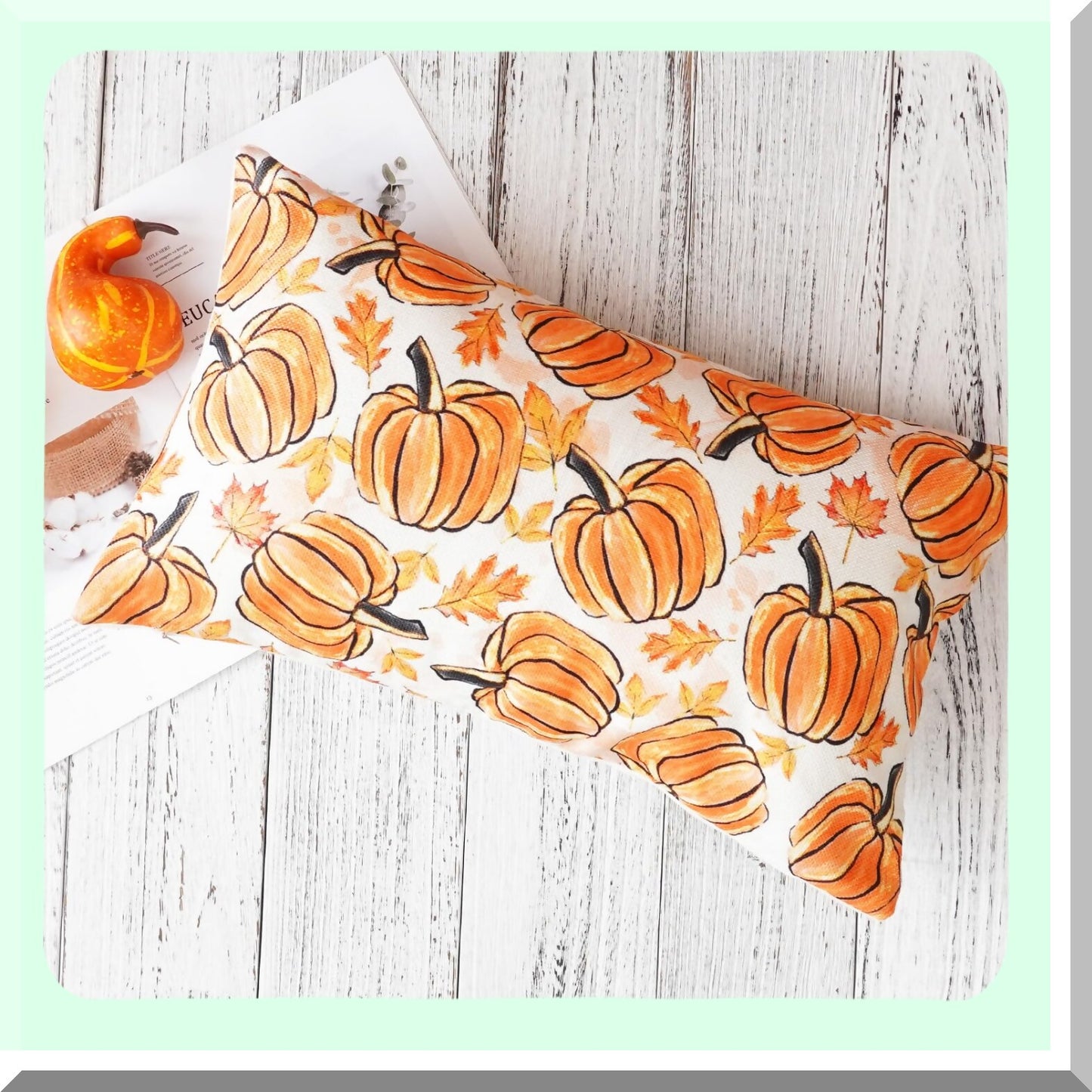 Autumn Harvest Pillow Covers - Set of 2 Farmhouse Pumpkin Decorative Cushion Covers for Sofa Couch & Patio - Fall Home Porch Decor 12x20 Inch