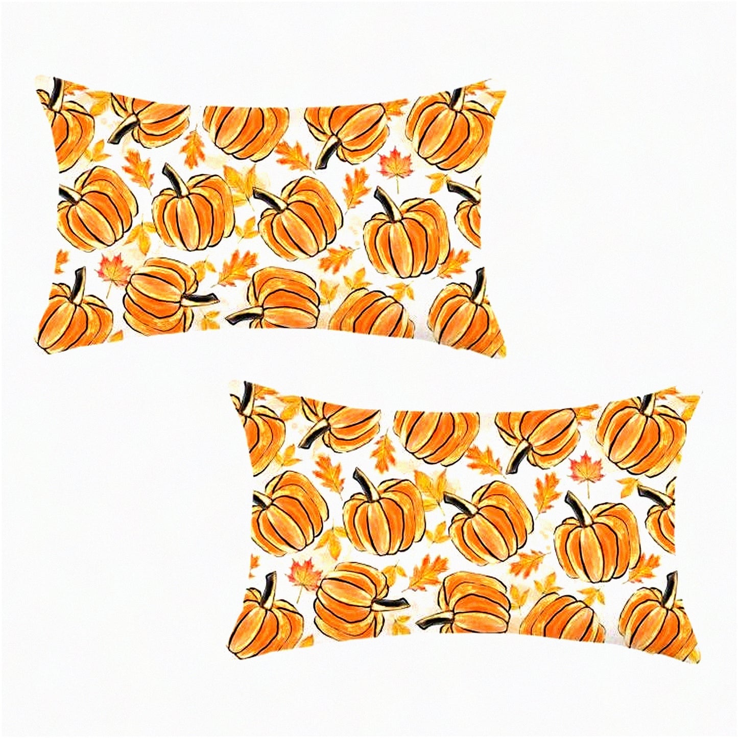 Autumn Harvest Pillow Covers - Set of 2 Farmhouse Pumpkin Decorative Cushion Covers for Sofa Couch & Patio - Fall Home Porch Decor 12x20 Inch
