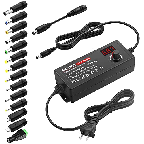 3V ~ 24V 3A 72W Power Supply Adjustable DC 3V 5V 6V 9V 12V 15V 16V 18V 19V 20V 24V Variable Universal AC/DC Adapter 100V-240V AC to DC Converter with 14 Tips 5.5x2.5mm 4.0x1.7mm 3.5x1.35mm