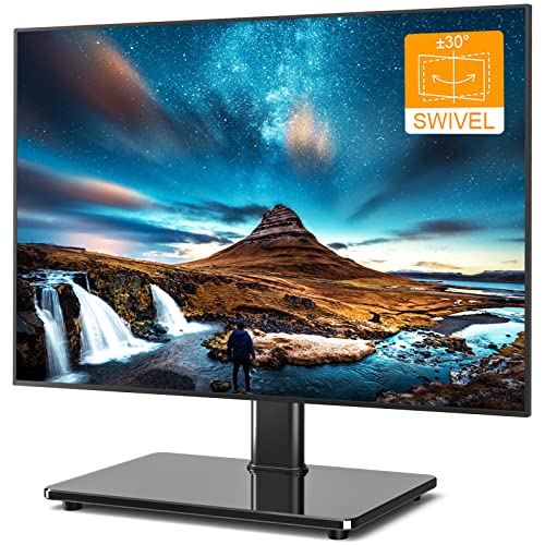 Universal Tabletop TV Stand Base with Swivel Mount for 27 32 37 40 43 46 50 55 60 inch LCD LED Plasma Flat Screens, Height Adjustable TV Base Replacement, Tempered Glass Base, Holds up to 88lbs