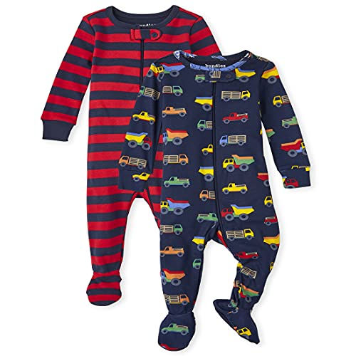 The Children s  Baby Toddler Boy Trucks Snug Fit Cotton One Piece Pajamas 2-Pack, Thunder Blue, 0-3 Months