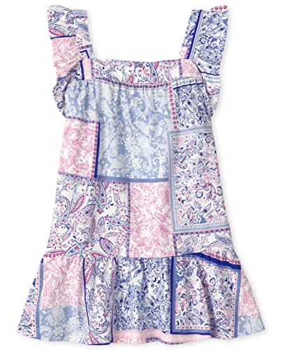 Baby and Toddler Girls Paisley Patchwork Tiered Dress, Simplywht, 12-18 Months