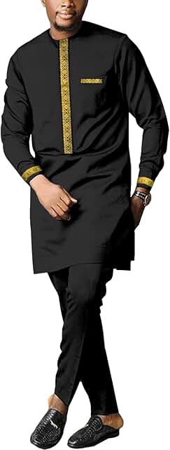 Men's African Dashiki Formal Suit with Long Sleeve Shirt and Pants