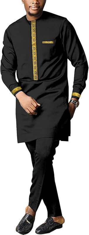 Men's African Dashiki Formal Suit with Long Sleeve Shirt and Pants