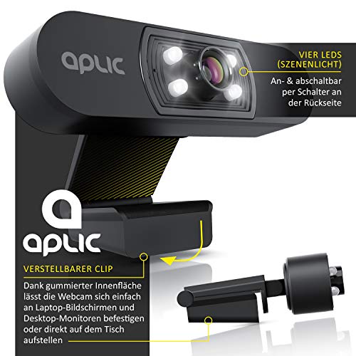 CSL - Full HD 1080p Webcam with Microphone - 2k 1920x1080P @ - 4 Auxiliary Lights/Scene Light - 5P Lens - Auto White Balance - for PC MAC - OBS, Zoom, Mixer, Skype, FaceTime - Laptop Notebook