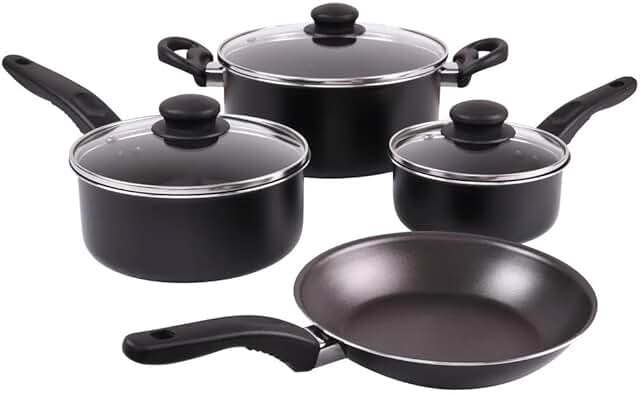 7-Piece Non-Stick Aluminum Cookware Set with Glass Lids