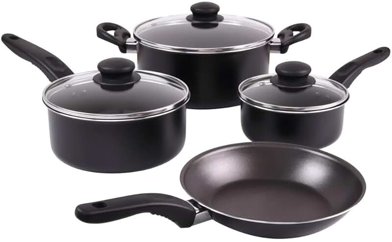 7-Piece Non-Stick Aluminum Cookware Set with Glass Lids