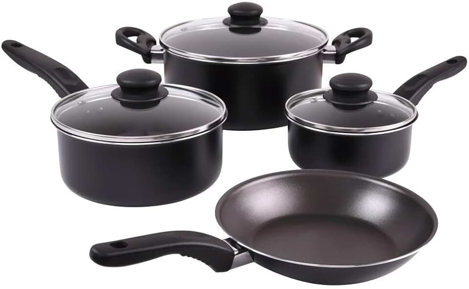 7-Piece Non-Stick Aluminum Cookware Set with Glass Lids
