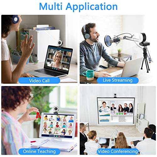 Streaming HD Webcam, 1080P Webcam with Ring Light & Dual Microphone, USB Adjustable Brightness Web Camera for Windows Laptop Desktop Gaming Xbox Zoom etc, Black