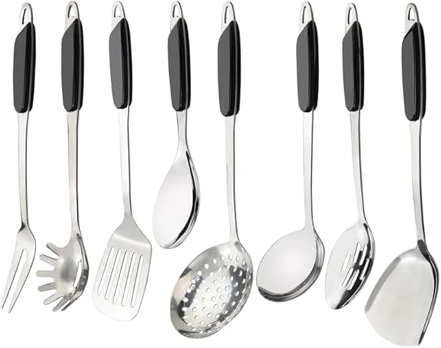Set of 8 stainless steel kitchen utensils