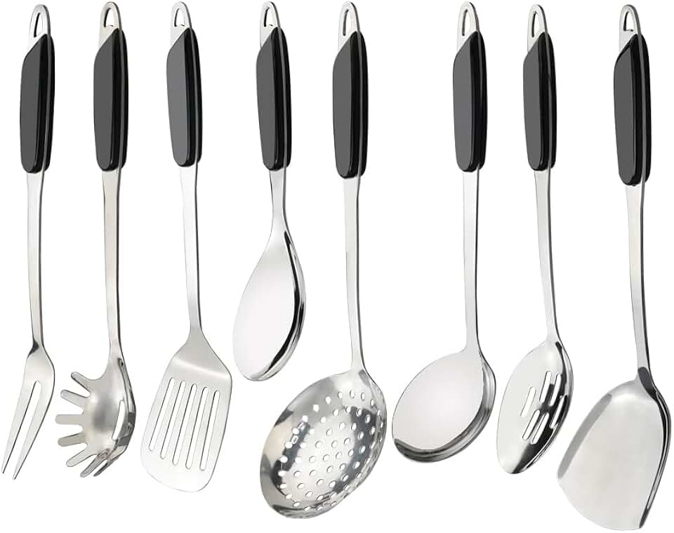 Set of 8 stainless steel kitchen utensils