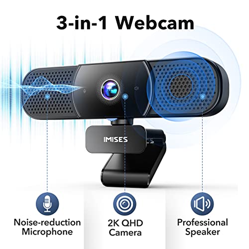 3 in 1 Webcam - Webcam with Microphone and Speaker, 2K QHD, Autofocus Laptop Camera w/Light Correction, Noise Reduction Computer Camera for Conference/Streaming, USB C Plug & Play with Privacy Cover