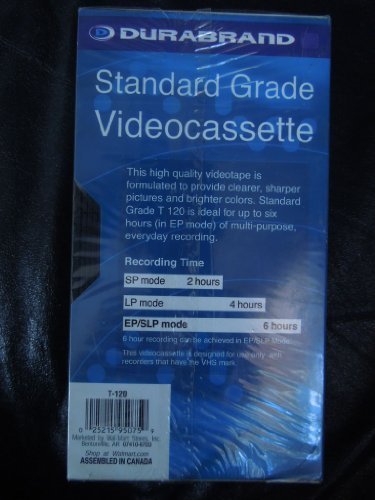 Standard Grade VHS Videocassette 6 Hours in Ep Mode by Durabrand