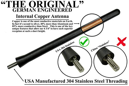 '- The Original 6 3/4 Inch - Car Wash Proof Short EPDM Rubber Antenna - USA Stainless Steel Threading - Powerful Internal Copper Coil/Premium Reception