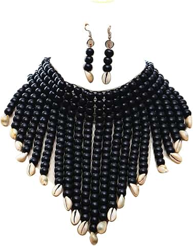 Wooden Beaded Seed Necklace and Earrings Set for Women