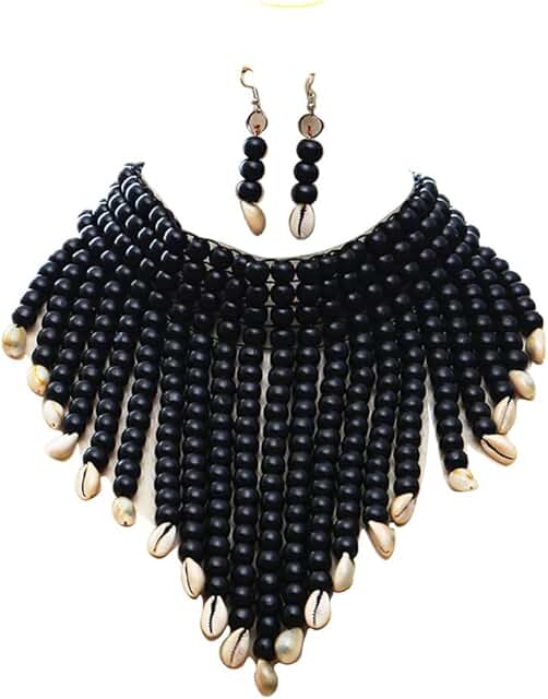Wooden Beaded Seed Necklace and Earrings Set for Women