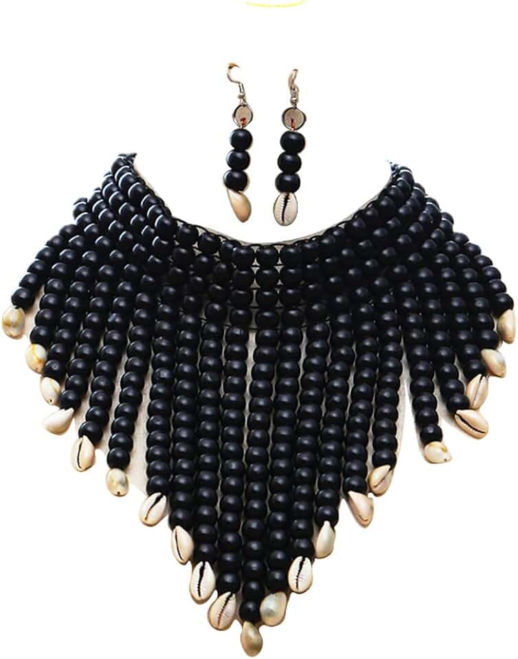 Wooden Beaded Seed Necklace and Earrings Set for Women