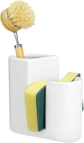 2-in-1 Ceramic Kitchen Sink Caddy and Brush Holder