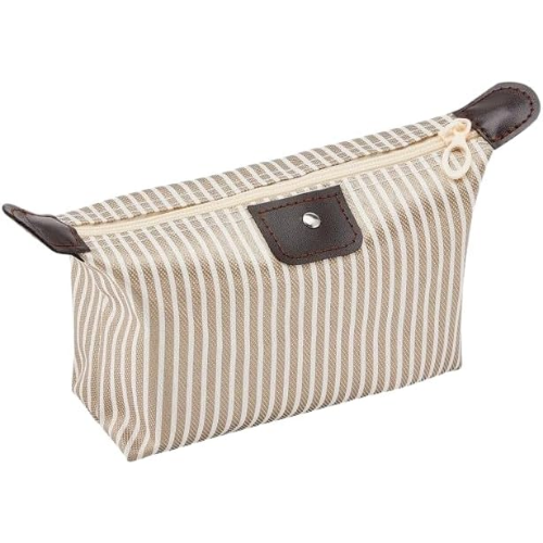MODAIO-Waterproof Striped Dumpling Makeup Large Foldable Cosmetic Travel Bag (Khaki)