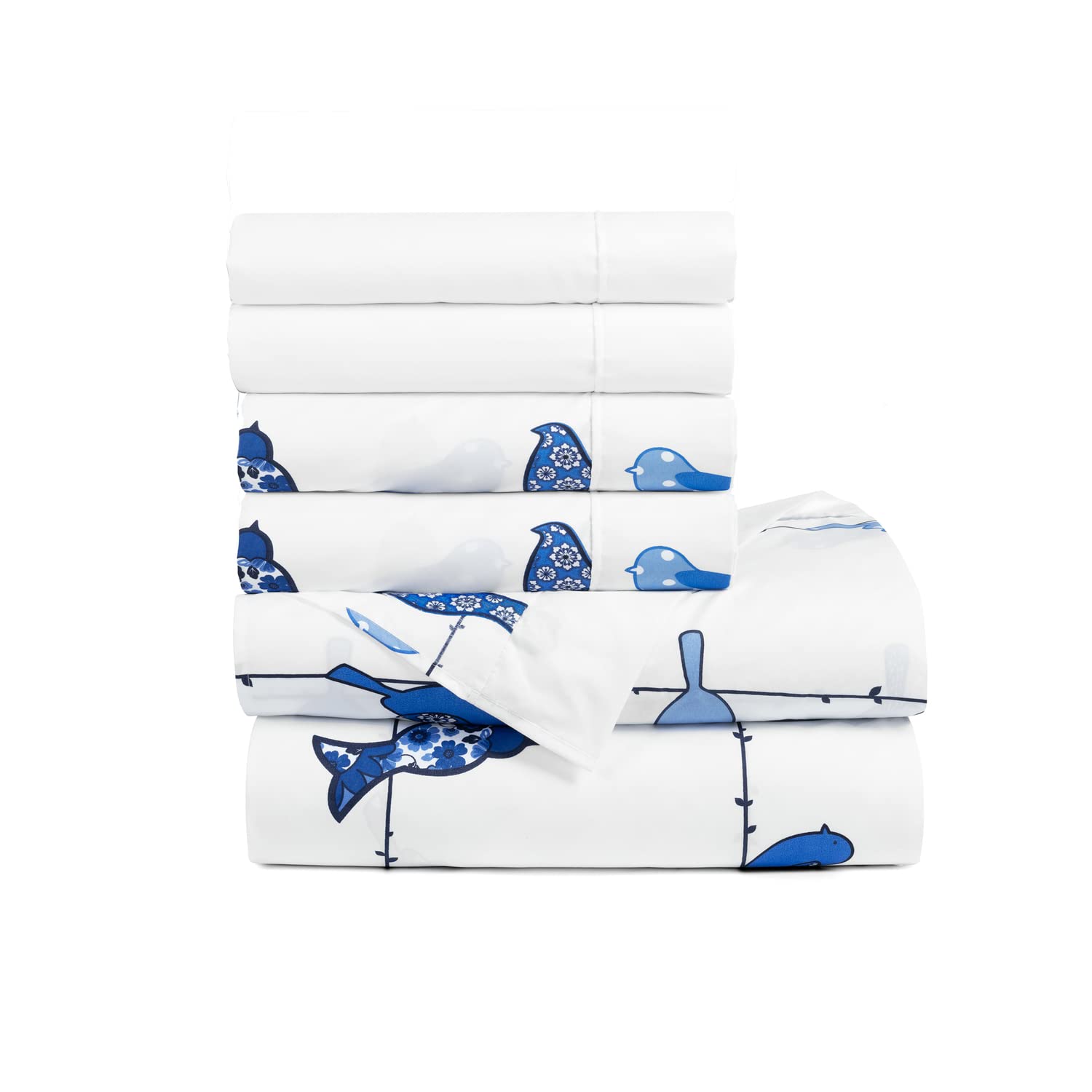 Rowley Birds Soft Sheet 6 Piece Set, Full, Navy