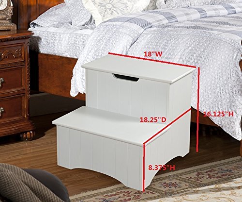 Kings Large White Finish Wood Bedroom Step Stool With Storage