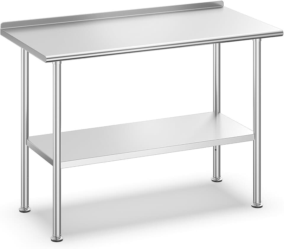 Stainless Steel Prep Table 24x48 with Backsplash and Shelf