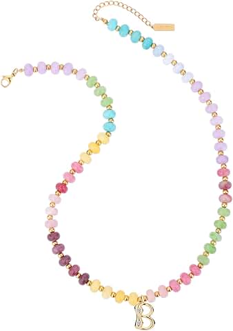 Boho Initial Necklace with Colorful Beads and Gemstones