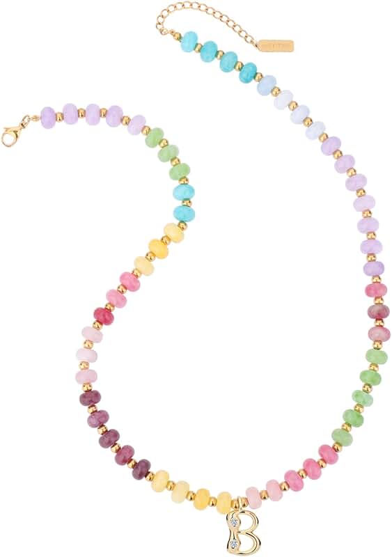 Boho Initial Necklace with Colorful Beads and Gemstones