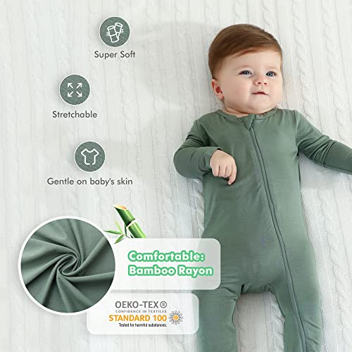 Baby Footed Pajama Zip Front, Bamboo Rayon, Dark Forest Green, 0-3 Months