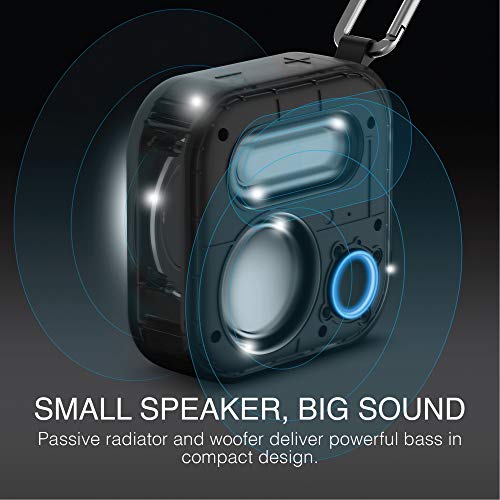 Big Blue Go Compact Wireless Bluetooth Speaker, Dustproof, IPX7 Water Resistant, Indoor/Outdoor, Deep Bass, 10HR Play-Time, Touch-and-Link, Portable Carabiner Clip, Built-in Mic