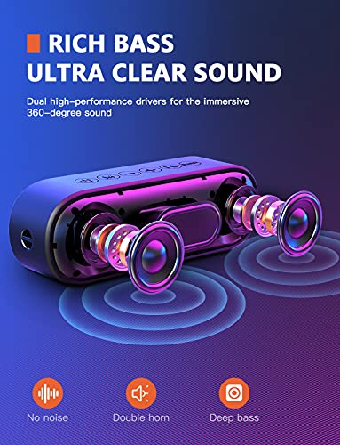 Bluetooth Speakers with Bass+, IPX7 Waterproof Wireless Portable Speaker, Outdoor Waterproof with TWS, 12W HD Sound, Built in Mic, 24-Hour Playtime for Pool Beach Travel and More
