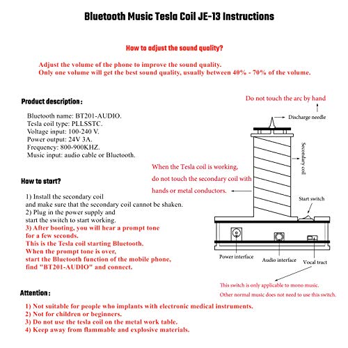 Bluetooth Music Tesla Coil PLLSSTC Desktop Toy Plasma Loudspeaker Arc Generator Wireless Transmission Teaching Demonstration Experiment Model JE-13