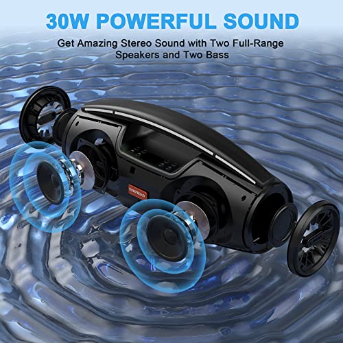Bluetooth Speakers, 30W Portable Loud Wireless Outdoor Speaker with Deep Bass, Bluetooth 5.0, FM Radio, LED Colorful Lights, Remote Control and Powerful Stereo Sound Boombox for Home, Party, Camping