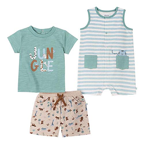Baby Boys 3 Piece Sleeveless Romper Shirt Short Set  Jungle, 3 Months