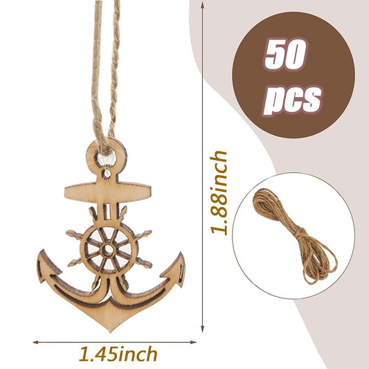 50 pcs Unfinished Wooden Anchor and Rudder Cutouts