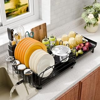 Extendable Dish Drying Rack with Utensil Holder