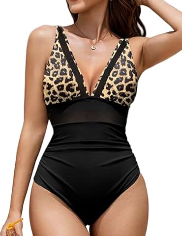 Women’s Tummy Control Mesh V-Neck One Piece Swimsuit 2025