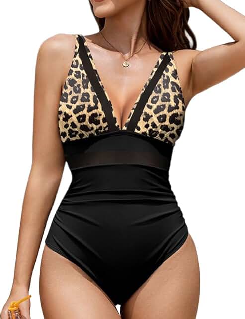 Women’s Tummy Control Mesh V-Neck One Piece Swimsuit 2025