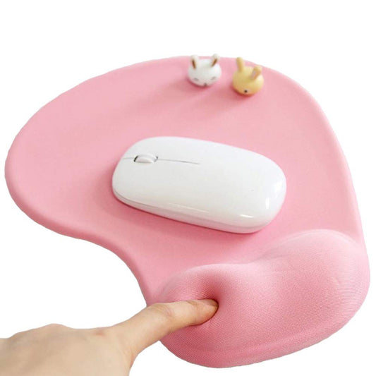 Office mousepad with gel wrist support, pink, rubber base