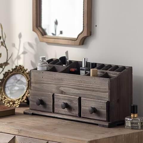 Rustic Wooden Organizer with 13 Compartments and 3 Drawers