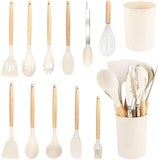 12-Piece Silicone Kitchen Utensil Set with Wooden Handles