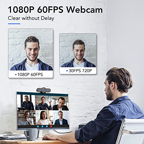 Webcam with Microphone, 1080P HD 60FPS Streaming Webcam USB Webcam w/2 Noise ReductionMics,Software Control,90FOVAutofocus,Webcam for Desktop PC Mac Laptop Zoom Gaming FaceTime Teams Twitch -