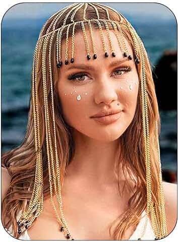 Gold Egyptian Tassel Beaded Head Chain for Women