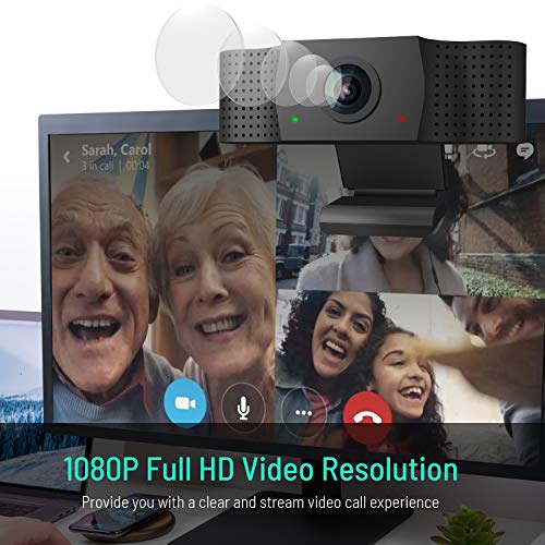 Webcam with Microphone, 1080P HD PC Webcam with USB Plug & Play Desktop Laptop Live Streaming Camera for Video Calling Recording Video Conference Online Teaching Business Meeting