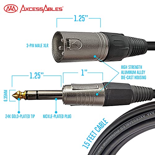 1/4 (6.35mm) TRS to XLR Balance Male Audio Cable for audio interface, Guitar Microphone, patch and speaker monitor (15ft)