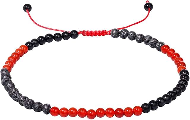 Women’s Healing Crystal Anklet with Lava Rock and Obsidian