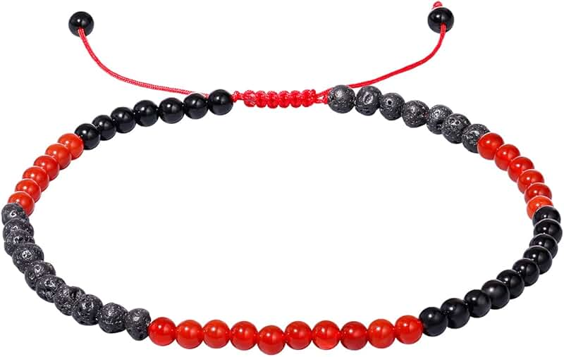 Women’s Healing Crystal Anklet with Lava Rock and Obsidian