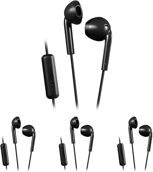 Pack of 4 Black Earbud Headphones with Mic and Remote