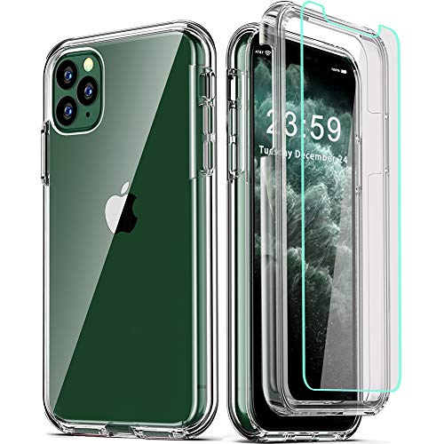 iPhone 11 Pro Case with 2 Tempered Glass Protectors, Shockproof Silicone