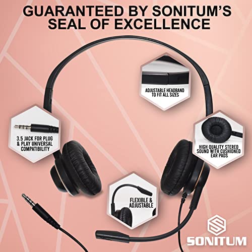 Bulk Headsets With Microphone (10 Pack) - Noise Canceling Computer Headset For Office, Meetings, Chat- Comfortable Over-Ear PC Headphones With Rotating Mic- 3.5 Jack For Universal Connectivity